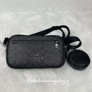 Coach Men's Elias Belt Bag In Signature Canvas/QB/Charcoal/Black CZ400 NWT